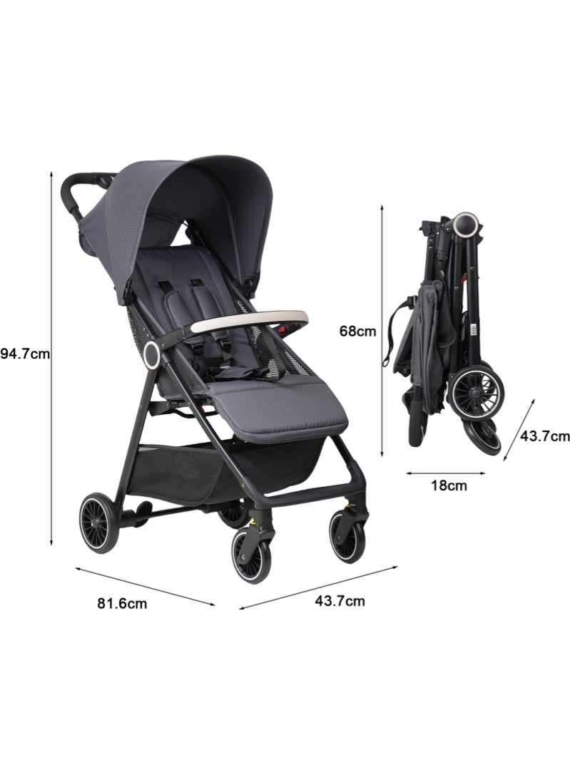 RuiHhome Lightweight Baby Travel Stroller, Portable Travel Toddler Stroller, Compact & Airplane-Friendly, One-Hand Fold + Unfold Design, Multi-Position Reclining Seat, Mesh Ventilation Seat, Grey - Image 2